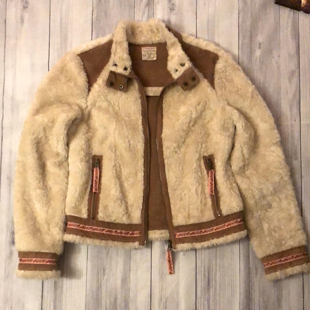 Free People Faux Shearling & Suede Boho Bomber